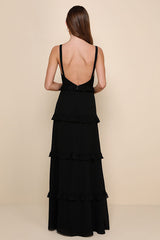 Sincerely Poised Black Backless Bustier Tiered Maxi Dress