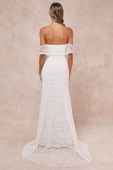 Beloved Beginning White Embroidered Off-the-Shoulder Maxi Dress