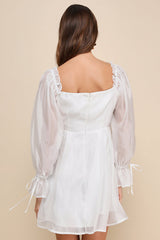 Darling Image White Chiffon Ruffled Off-the-Shoulder Mini Dress