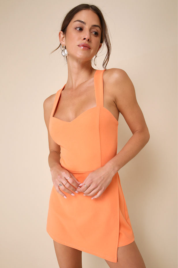 Latest Crush Orange Sleeveless Backless Skort Romper