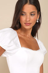 Adorable Poise White Pearl Puff Sleeve Mini Dress