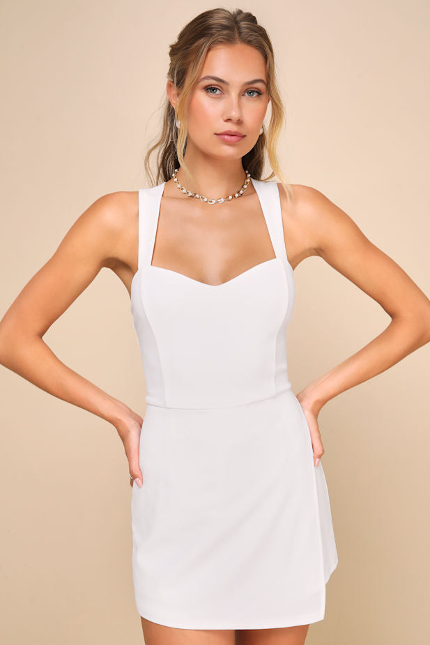 Latest Crush White Sleeveless Backless Skort Romper