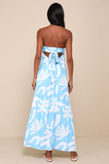 Summering in S��o Paulo Light Blue Abstract Strapless Maxi Dress