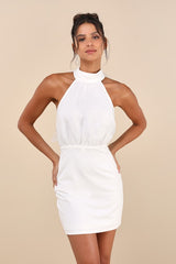 Simply Magnificent White Organza Halter Backless Mini Dress