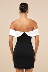 Extravagant Moment Black and White Off-the-Shoulder Mini Dress