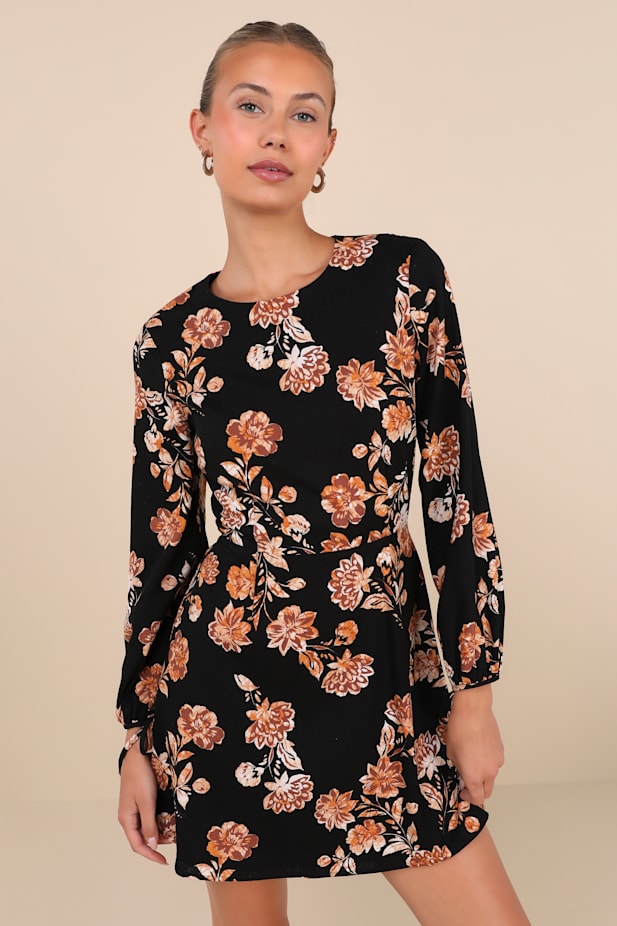 Darling Simplicity Black Floral Linen Cutout Mini Dress
