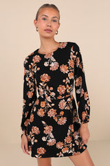 Darling Simplicity Black Floral Linen Cutout Mini Dress