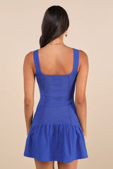 Playful Attitude Blue Sleeveless Seamed Drop-Waist Mini Dress