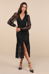 Perfect Tendencies Black Lace Button-Front Midi Dress