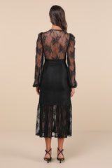 Perfect Tendencies Black Lace Button-Front Midi Dress