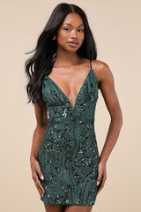 Sparkling Excellence Emerald Sequin Backless Bodycon Mini Dress