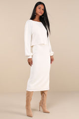 Marvelous Match Ivory Knit Two-Piece Midi Dress & Sweater Set