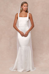 Luxe Loveliness White Satin Backless Mermaid Maxi Dress