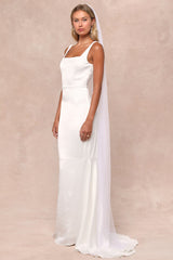 Luxe Loveliness White Satin Backless Mermaid Maxi Dress