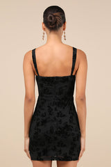 Stunning Status Black Mesh Velvet Burnout Bustier Mini Dress