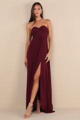 Splendid Aura Plum Purple Chiffon Pleated Strapless Maxi Dress