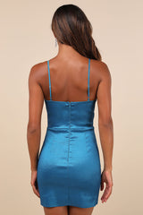 Brilliant Flirt Teal Blue Taffeta Bustier Mini Bodycon Dress