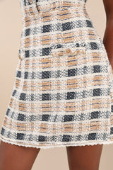 Uniquely Posh Beige Tweed Sequin Lurex Short Sleeve Mini Dress