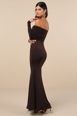Effortlessly Stunning Dark Brown Off-the-Shoulder Maxi Dress