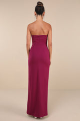 Elevated Sparkle Magenta Rhinestone Strapless Maxi Dress