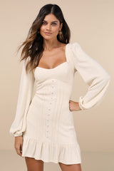 Coveted Sweetness Cream Pointelle Knit Long Sleeve Mini Dress