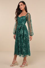 Darling Charisma Emerald Mesh Embroidered Midi Dress