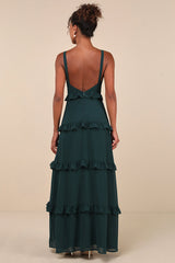 Sincerely Poised Emerald Backless Bustier Tiered Maxi Dress