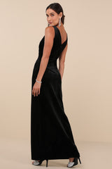 Beautiful Evenings Black Velvet Twist-Front Maxi Dress