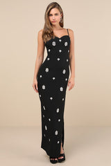 Completely Regal Black Rhinestone Sleeveless Column Maxi Dress