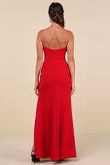 Spellbinding Allure Red Bustier Strapless Mermaid Maxi Dress