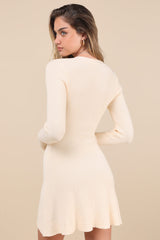 Adorably Flirty Ivory Button-Front Sweater Mini Dress