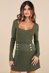 Chicest Crush Olive Ribbed Long Sleeve Mini Sweater Dress