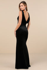 Ravishing Poise Black Velvet Cowl Back Sleeveless Maxi Dress