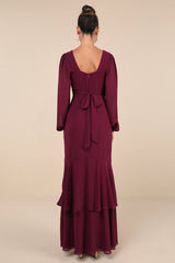 Tier Elegance Plum Purple Long Sleeve Tiered Maxi Dress