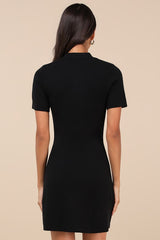 Posh Outcome Black Short Sleeve Sweater Mini Dress