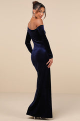 Notorious Icon Navy Blue Velvet Asymmetrical Maxi Dress
