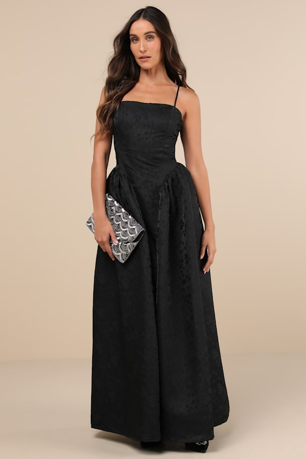 Gorgeous Extravagance Black Floral Jacquard Maxi Dress