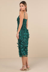 Limitless Adoration Emerald 3D Floral Embroidered Midi Dress