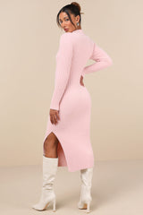 Irresistible Feelings Light Pink Fuzzy Knit Midi Sweater Dress