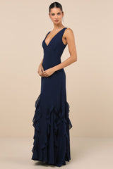 Alorna Dark Navy Sleeveless Ruffled Maxi Dress