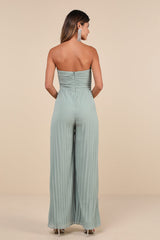 Certainly Charming Sage Pleated Strapless Wide-Leg Jumpsuit