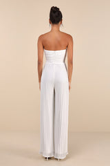Certainly Charming White Pleated Strapless Wide-Leg Jumpsuit