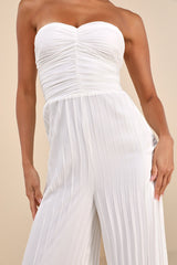Certainly Charming White Pleated Strapless Wide-Leg Jumpsuit
