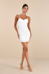 Aglow with Love Ivory Mesh Sequin Bustier Bodycon Mini Dress