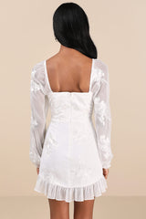 Flora White Embroidered Long Sleeve Mini Dress
