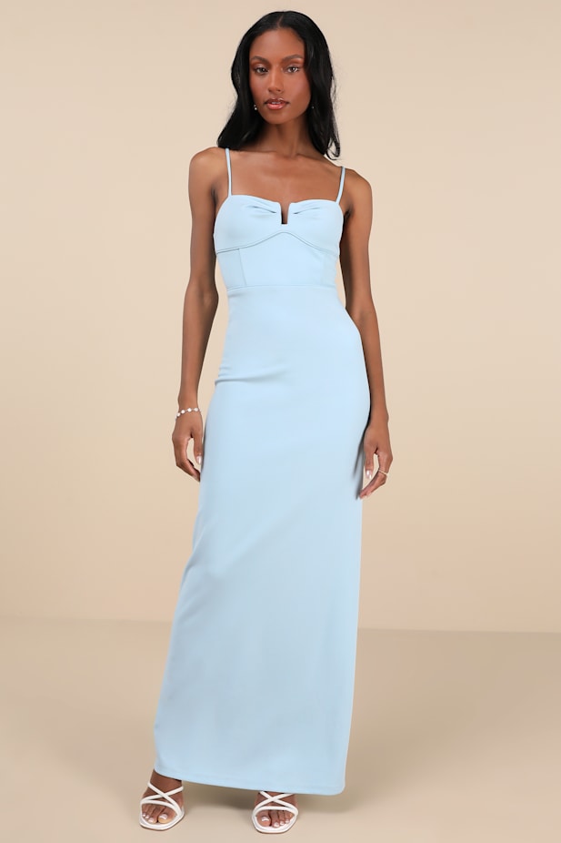Romantic Existence Light Blue Column Maxi Dress
