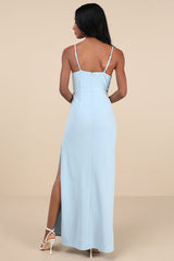 Romantic Existence Light Blue Column Maxi Dress