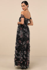 Ideal Beauty Black Floral Mesh Off-the-Shoulder Maxi Dress