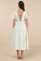 Hilly Light Mint Floral Jacquard Lace-Up Midi Dress