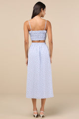 Delightful Blue Gingham Two-Piece Midi Dress